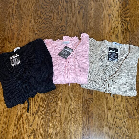 (3) John P. cardigan sweater & pullover L womens NWT Greece tan pink black - Picture 2 of 12